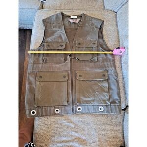 Vintage Military Gear Vest Olive Green Color Size Large‎ Canvas Pockets